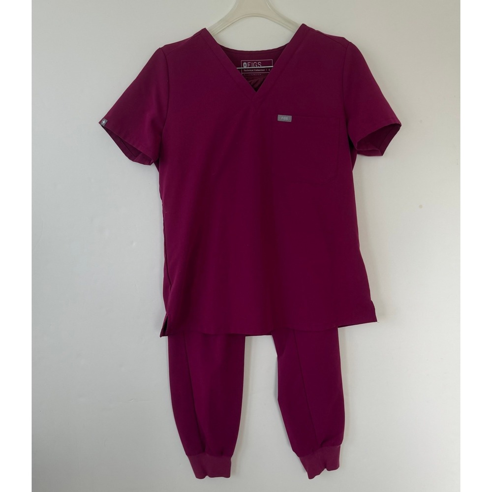 FIGS Technical Collection Scrub Set S Beetroot Purple V-Neck Top Jogger Pants